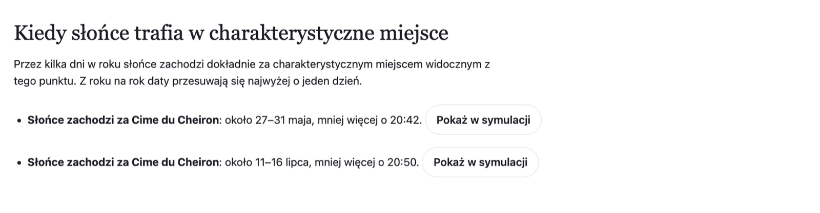 Dni, w których słońce zachodzi za Cime du Cheiron widziane z Mont Boron